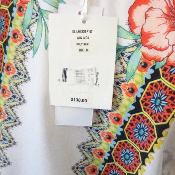 NWT Karen Seo Thin Boho Summer Tunic M White Floral Embroidered Flowers - Picture 5 of 7